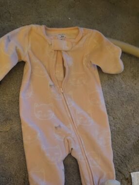 Carter's Light Pink Cat Print Fleece Footie Baby Girl 3M